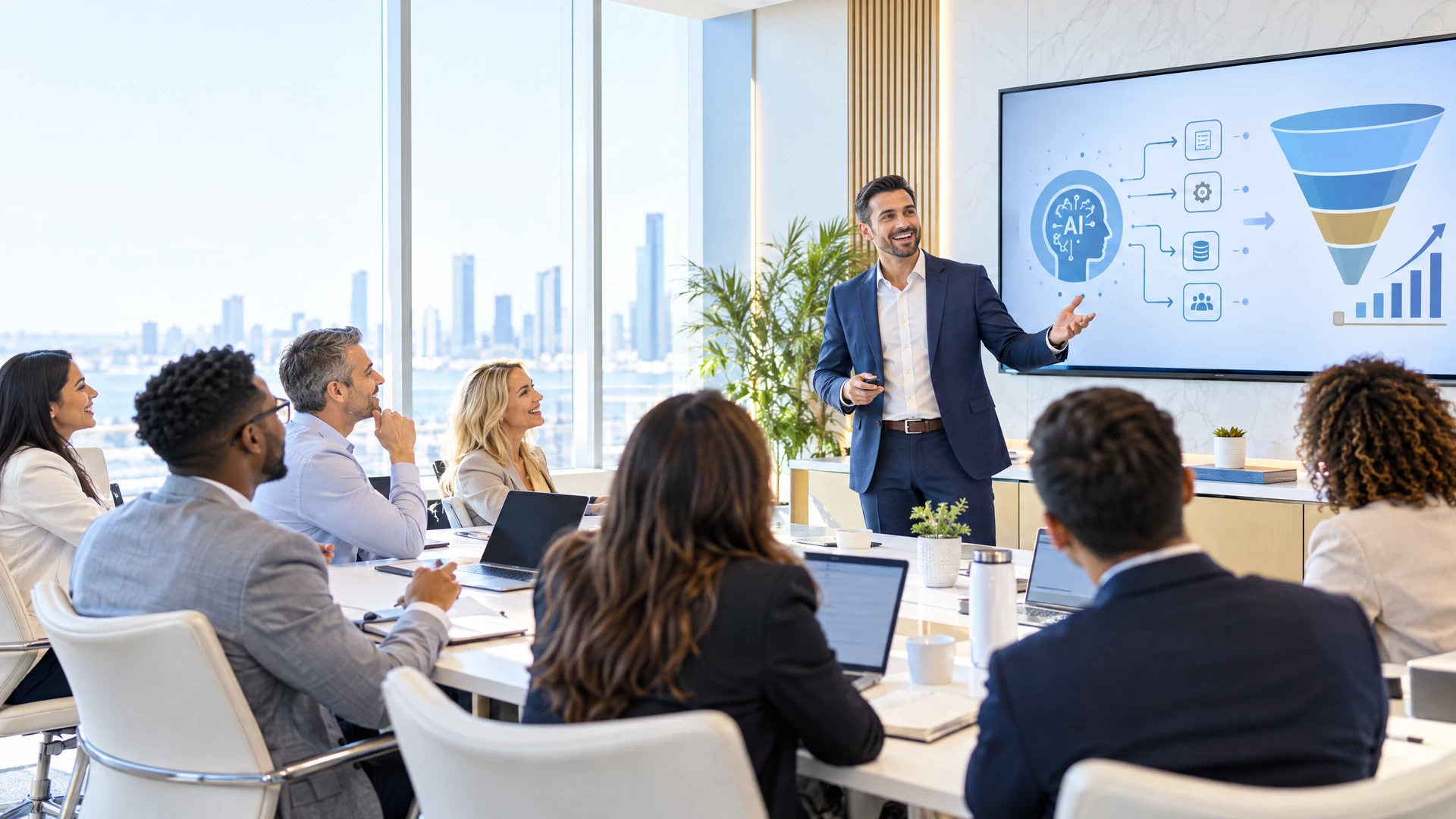 Sales professionals learning AI and marketing at a seminar